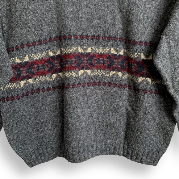 Vintage Eddie Bauer Wool Sweater XXL 90s Fair Isle V Neck Grandpa Pullover - Picture 9 of 12